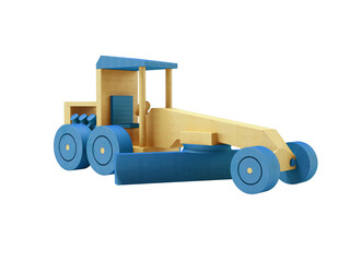 3d illustration of wooden toy grader perspective on white background no shadow