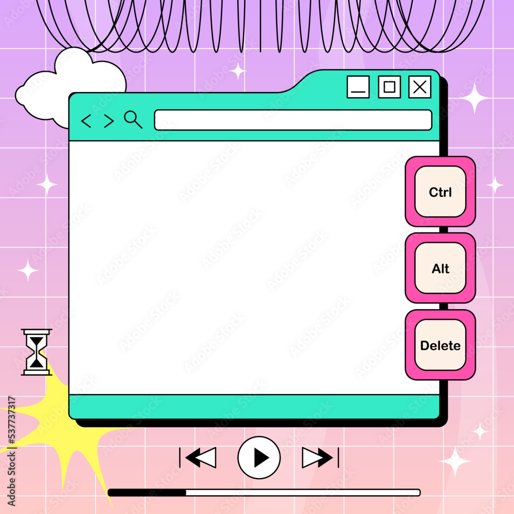 Poster pc window in y2k style. retro interface of an old computer with a bright color. copyspace template. 