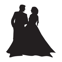 Silhouette wedding Muslim couple on white background.