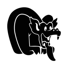 An architectural element used to drain water from the roofs of buildings. A mythical creature guarding a medieval dwelling. Funny cute gargoyle. Kind dragon. Illustration in flat graphic style.