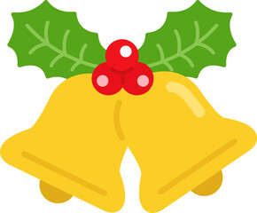 柊のついた、ツインのクリスマスベルのイラスト