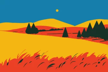 Foto op Plexiglas Digital drawing of prairie in bright colors © Dominik Guzei/Wirestock Creators