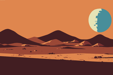 Digital drawing of Mars landscape on a brown background © Dominik Guzei/Wirestock Creators