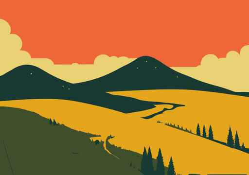 Digital drawing of prairie in bright colors