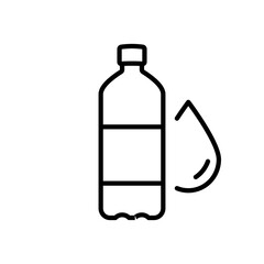 Water Bottle with Drop Line Icon. Plastic Bottle for Mineral Water, Beverage, Juice and Soda Black Linear Icon. Editable Stroke. Isolated Vector Illustration