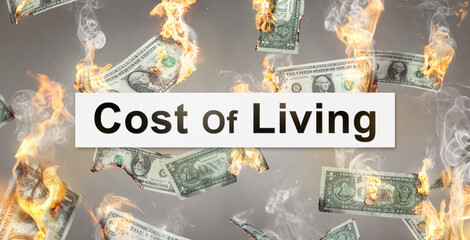 Cost of living concept with burning Dollar bills