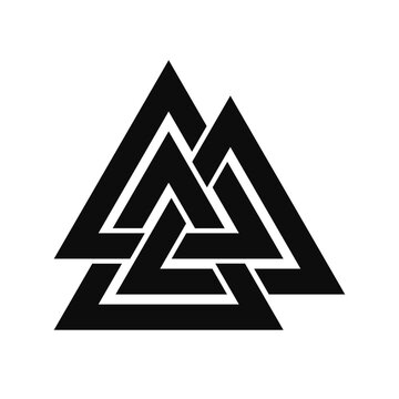 Valknut triangles vector flat illustration icon - Borromean rings version black symbol isolated on white background