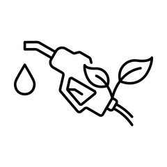 Fuel Nozzle Eco Power for Transportation Line Icon. Ecology Gas Station Pictogram. Petroleum Energy Pump. Eco-Friendly Oil Industry Outline Icon. Editable Stroke. Isolated Vector Illustration