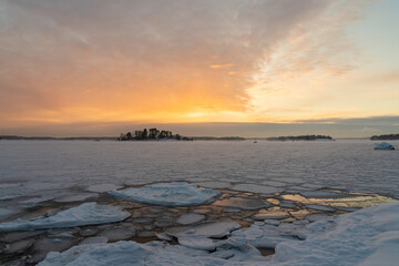 winter sunset over the frozen sea
