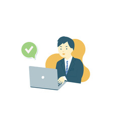 パソコンをで何かを完了した男性　/タスク/チェック/ビジネス