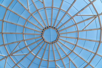 Top of the dome structure - a circle of circular steel beams