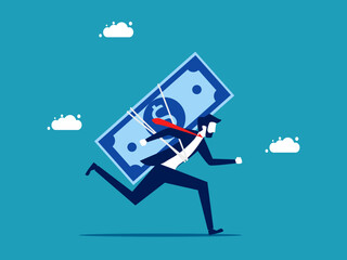 Committed to investing. businessman with banknotes running forward vector