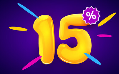 15 percent Off. Discount creative composition. 3d sale symbol with decorative objects. Sale banner and poster. 