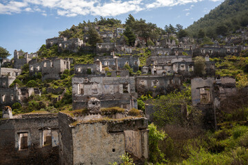 Fototapeta na wymiar Kayakoy Town in Fethiye, Turky, It's a Turkish ghost town abandoned in a population exchange with Greece