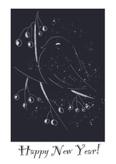 Happy new year Christmas card winter design snow birds blue collection 