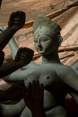 incomplete statue of goddess Durga for festival. this is a photo of artist's workshop