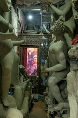 incomplete statue of goddess Durga for festival. this is a photo of artist's workshop