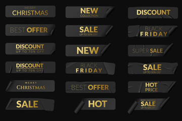 Obraz premium Set of black sale banners stickers, isolated 