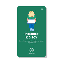 internet kid boy vector. technology child, computer laptop, person boy, home fun, caucasian childhood, education indoors, learn internet kid boy web flat cartoon illustration