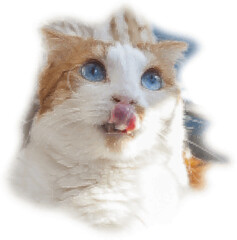 Pixelated mosaic portrait of a ginger cat with tongue hanging out. The feline licks its lips, look up. Panel, embroidery. Vector.