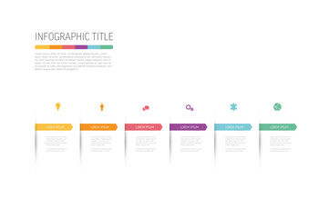 Six elements infographic with color arrows bookmarks