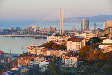 Autumn morning in Vladivostok. Panoramic view