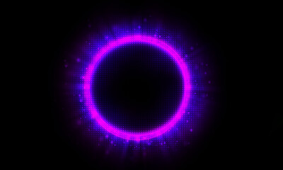 Technology violet bright circle on black background.