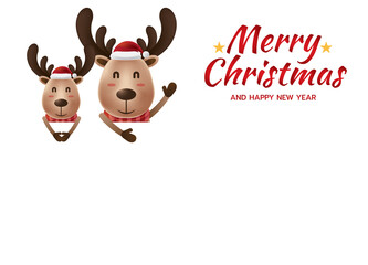 Merry Christmas and Happy New Year. Reindeers blank greeting card template