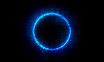 Fototapeta na wymiar Technology blue bright circle on black background.