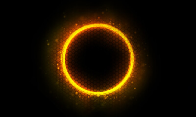 Technology yellow bright circle on black background.