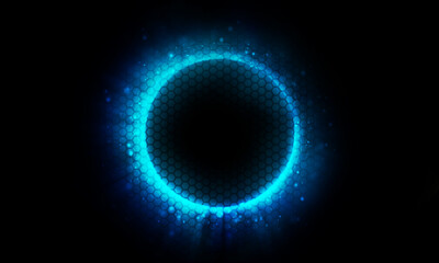 Technology blue bright circle on black background.
