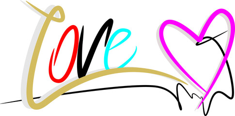 love text design and brush style strokes