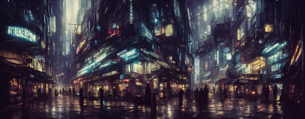 Artistic concept painting of a cyberpunk city, street,  background illustration