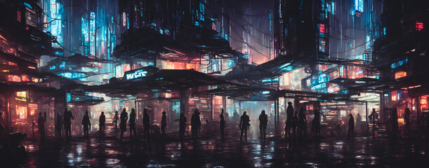 Artistic concept painting of a cyberpunk city, street,  background illustration