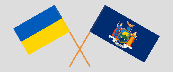Crossed flags of Ukraine and The State of New York. Official colors. Correct proportion