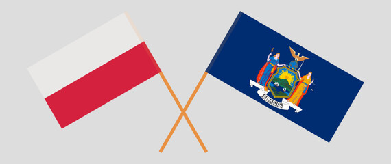 Crossed flags of Poland and The State of New York. Official colors. Correct proportion