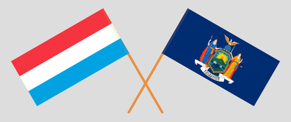 Crossed flags of Luxembourg and The State of New York. Official colors. Correct proportion