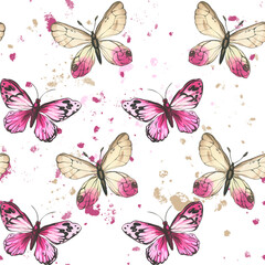 Butterflies. pattern. watercolor illustration of colorful insects. background for cards and invitations.
