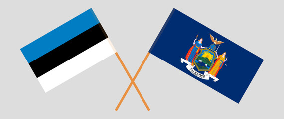 Crossed flags of Estonia and The State of New York. Official colors. Correct proportion