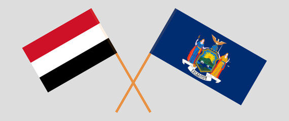 Crossed flags of Yemen and The State of New York. Official colors. Correct proportion