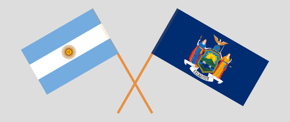 Crossed flags of Argentina and The State of New York. Official colors. Correct proportion
