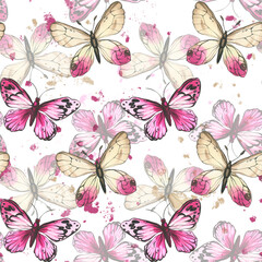Butterflies. pattern. watercolor illustration of colorful insects. background for cards and invitations.