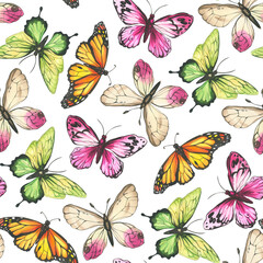 Fototapeta na wymiar Butterflies. pattern. watercolor illustration of colorful insects. background for cards and invitations.