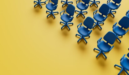 Office chairs background. Work and conference concept. 3D Rendering