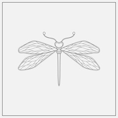 Art nouveau style dragonfly insect basic element. 1920-1930 years vintage design. Symbol motif design.