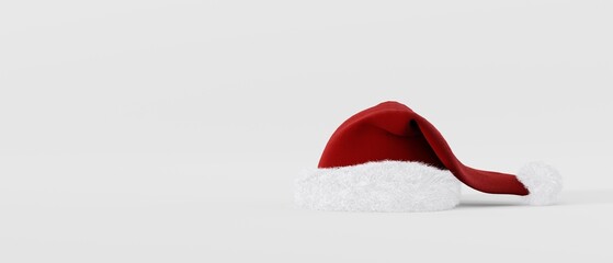 Santa hat on white background white copy space. Christmas Xmas and New year concept. 3D illustration rendering