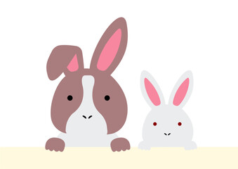 Two rabbits looking straight ahead. Vector illustration