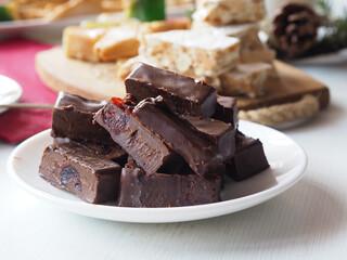 Chocolate turrone with with cherry