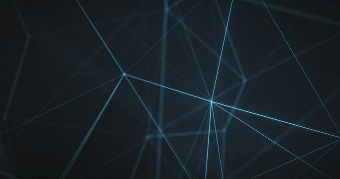 3d animation with abstract futuristic technology imagery with polygonal shapes on dark blue background. Digital technology concept. Perfect loop
