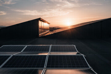 Photo of a photovoltaic system on a roof, for sustainable energy and against climate change